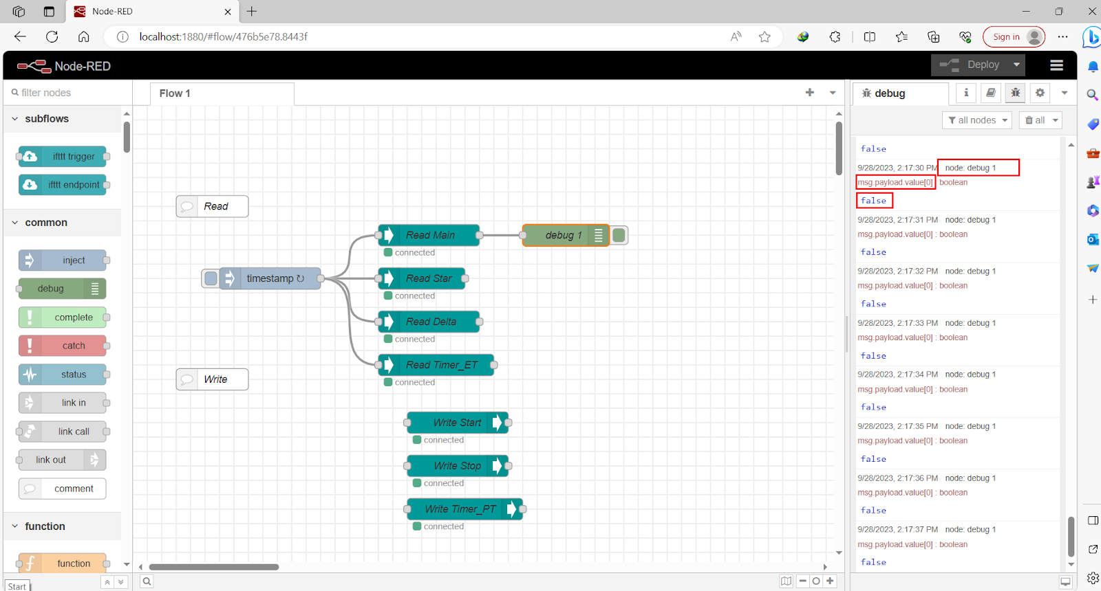 Figure 8.7 - Siemens TIA Portal PLC Node-Red Dashboard | Reading Tag