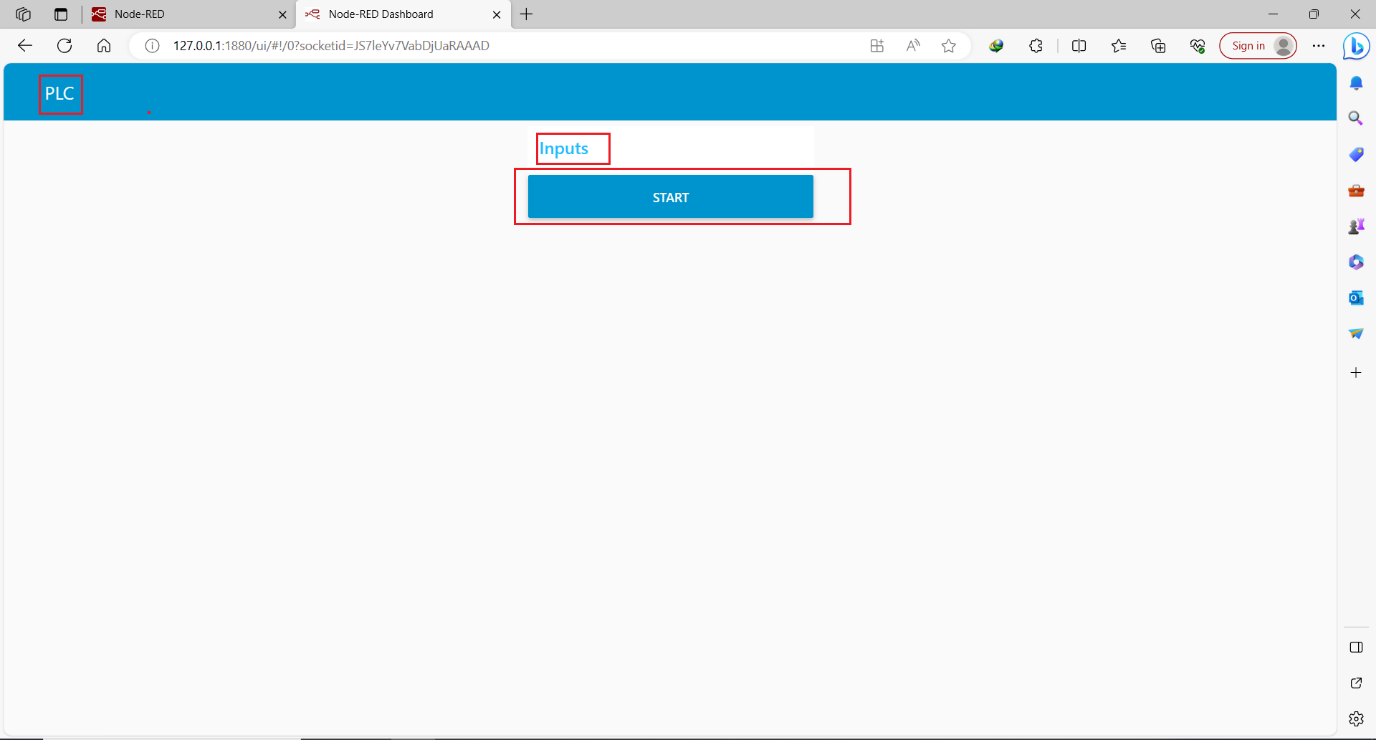 Figure 10.8 - Siemens TIA Portal PLC Node-Red Dashboard | Dashboard page