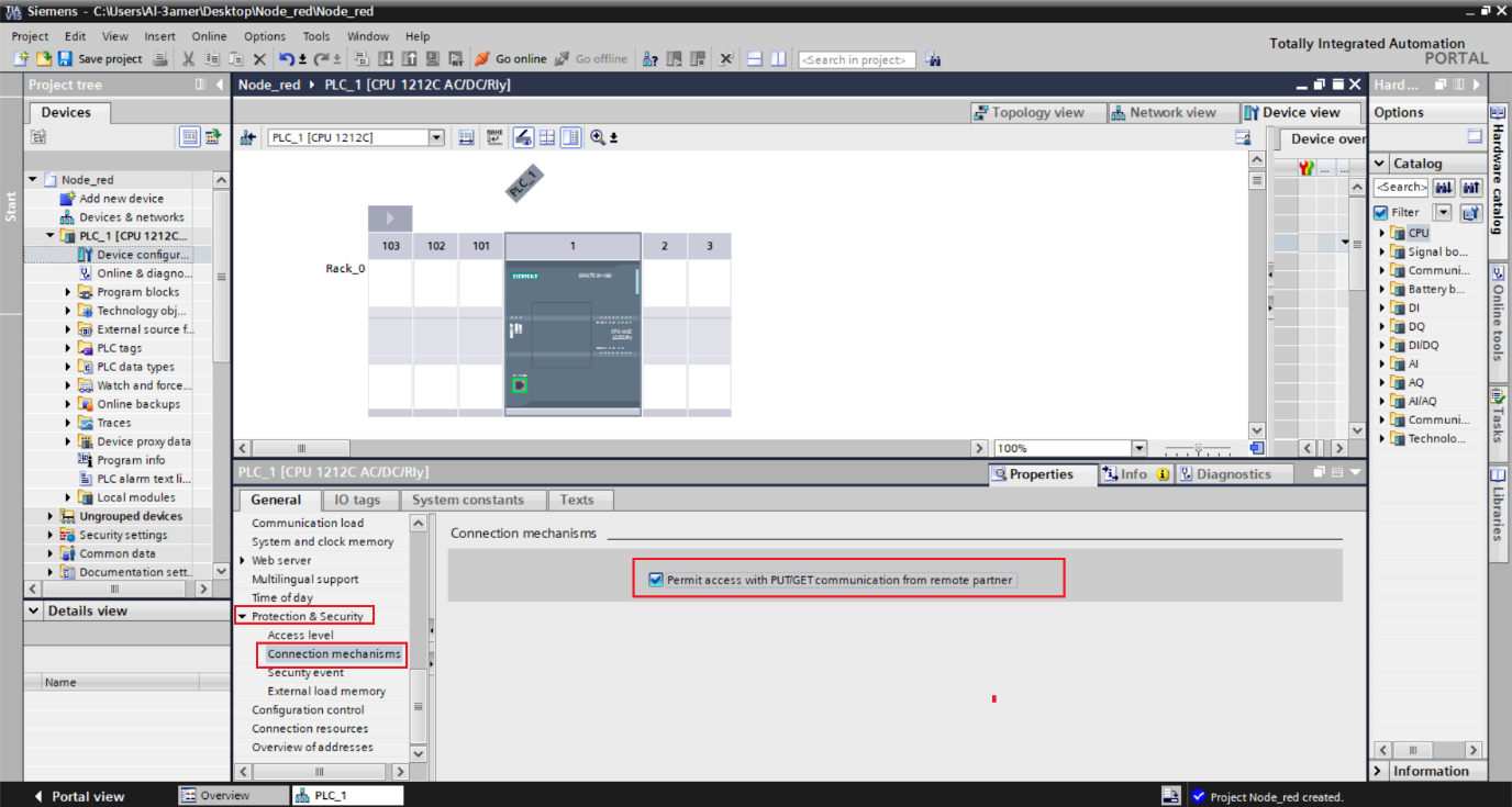 Figure 4.2 - Siemens TIA Portal PLC Node-Red Dashboard | Allowing PUT/GET access