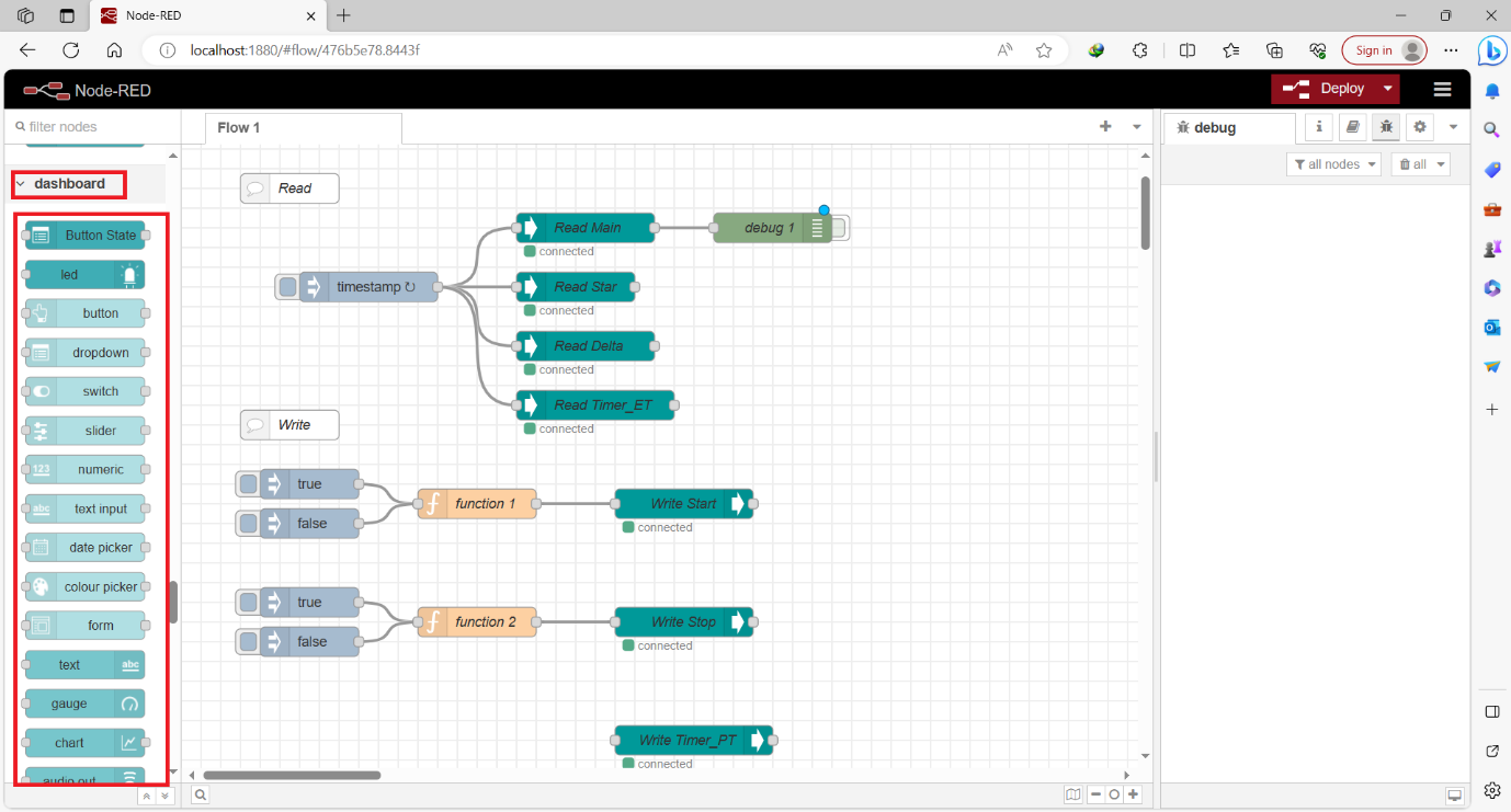 Figure 10.1 - Siemens TIA Portal PLC Node-Red Dashboard | Dashboard nodes