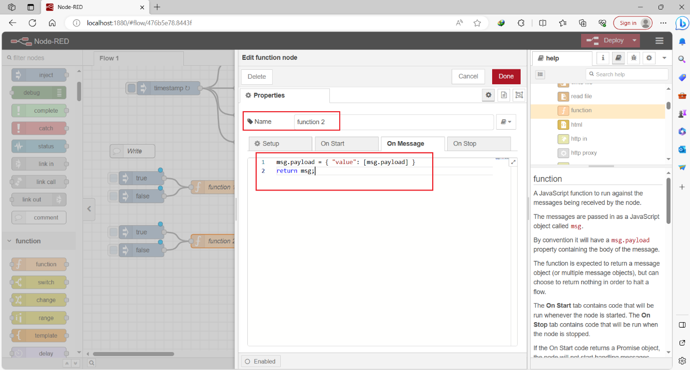 Figure 9.8 - Siemens TIA Portal PLC Node-Red Dashboard | Second Function node code