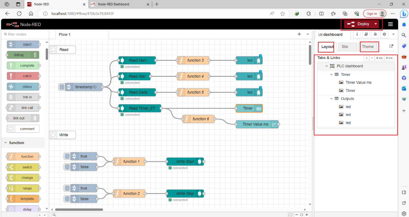 Figure 11.11 - Siemens TIA Portal PLC Node-Red Dashboard | Dashboard layout