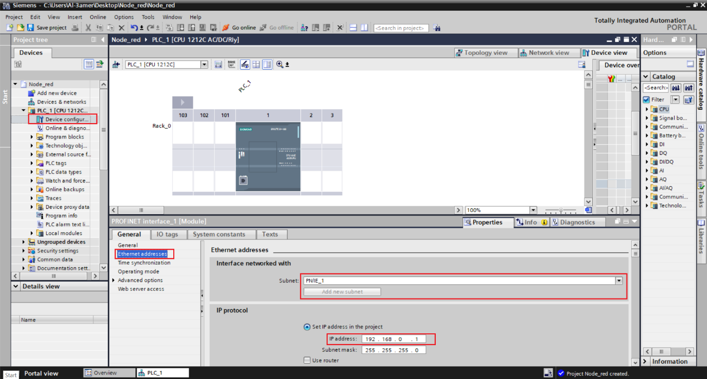 Figure 4.1 - Siemens TIA Portal PLC Node-Red Dashboard | TIA Portal hardware configuration