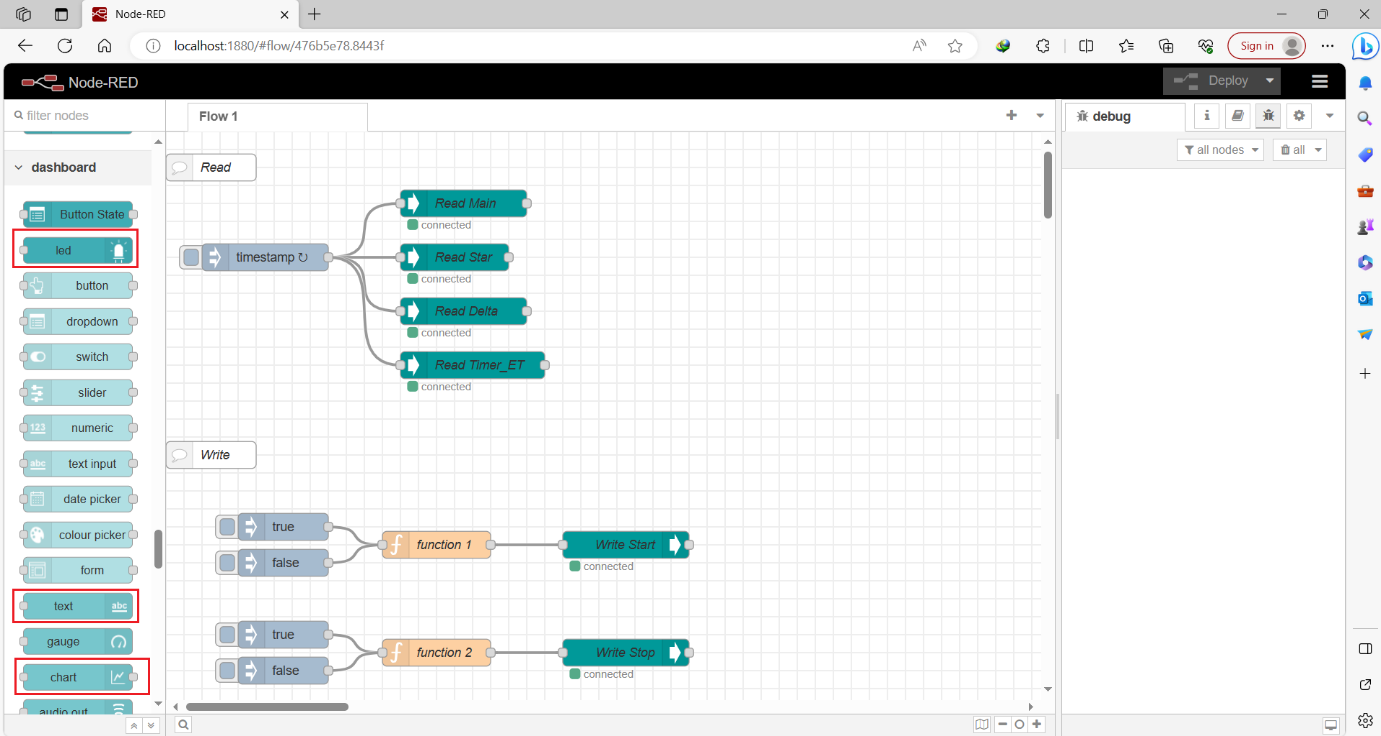 Figure 11.1 - Siemens TIA Portal PLC Node-Red Dashboard | Dashboard nodes