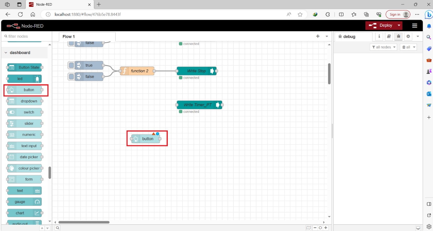 Figure 10.2 - Siemens TIA Portal PLC Node-Red Dashboard | Dashboard button node