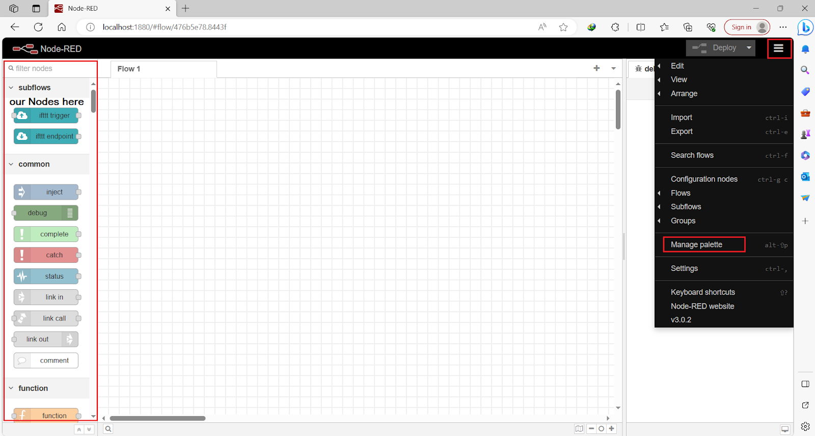 Figure 6.1 - Siemens TIA Portal PLC Node-Red Dashboard | Palette manager