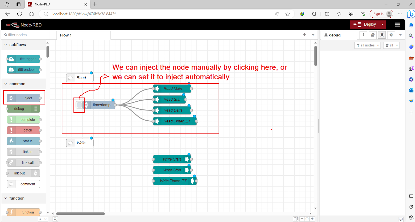 Figure 8.1 - Siemens TIA Portal PLC Node-Red Dashboard | inject S7comm Nodes to run