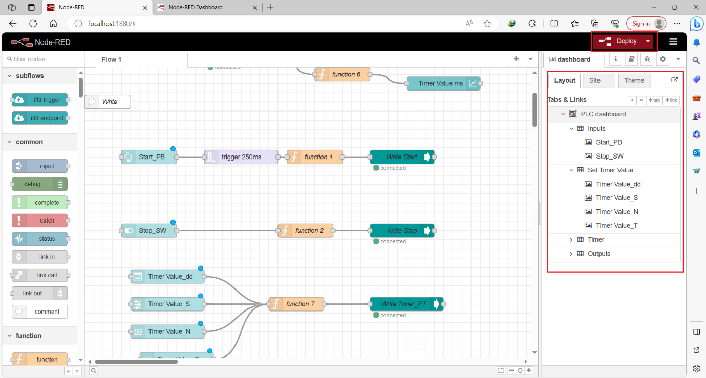 Figure 12.11 - Siemens TIA Portal PLC Node-Red Dashboard | Dashboard Layout 