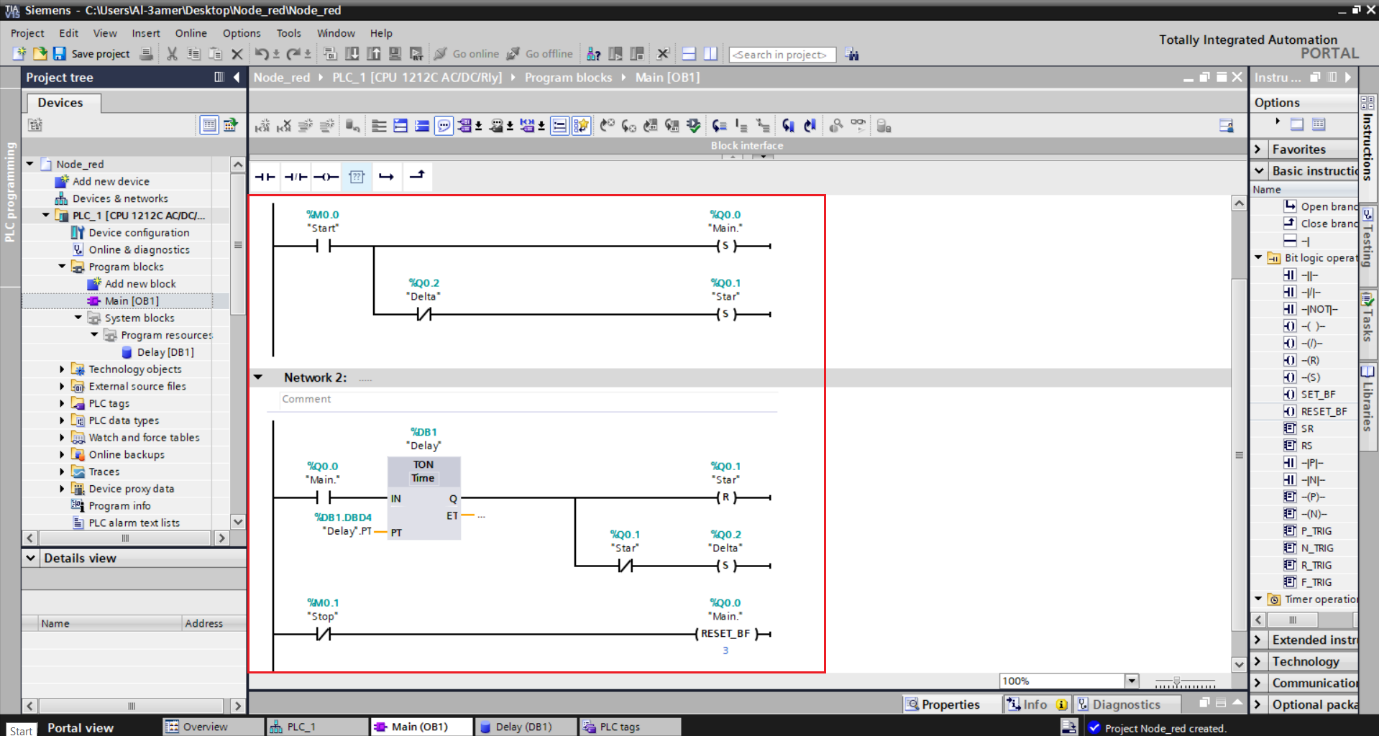 Figure 4.3 - Siemens TIA Portal PLC Node-Red Dashboard | Main program