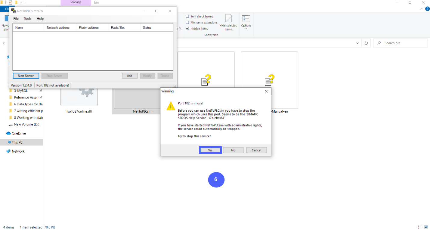 Figure 6.5 - Siemens TIA Portal PLC MySQL Google Sheets Data | Net-To-PLC-Sim Running