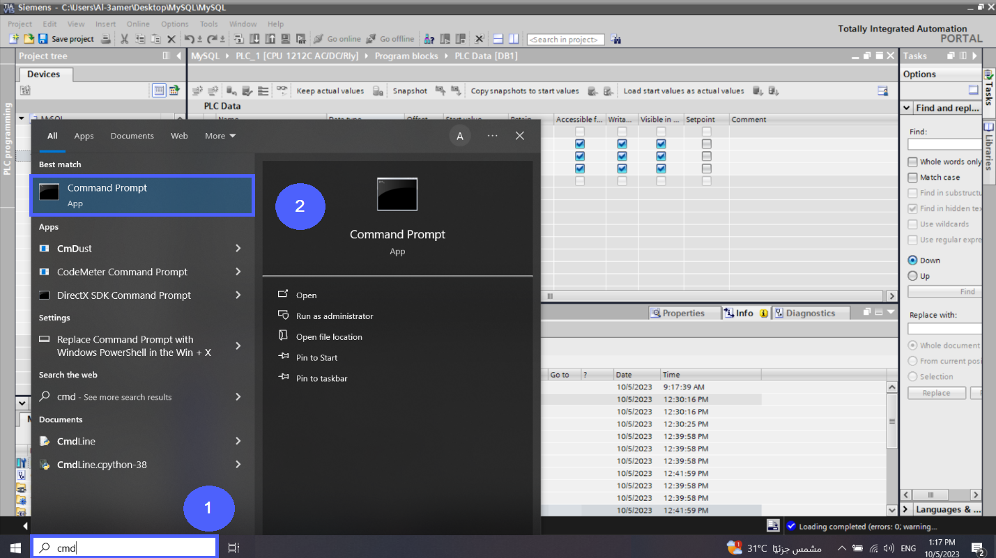 Figure 6.7 - Siemens TIA Portal PLC MySQL Google Sheets Data | Command Prompt Window