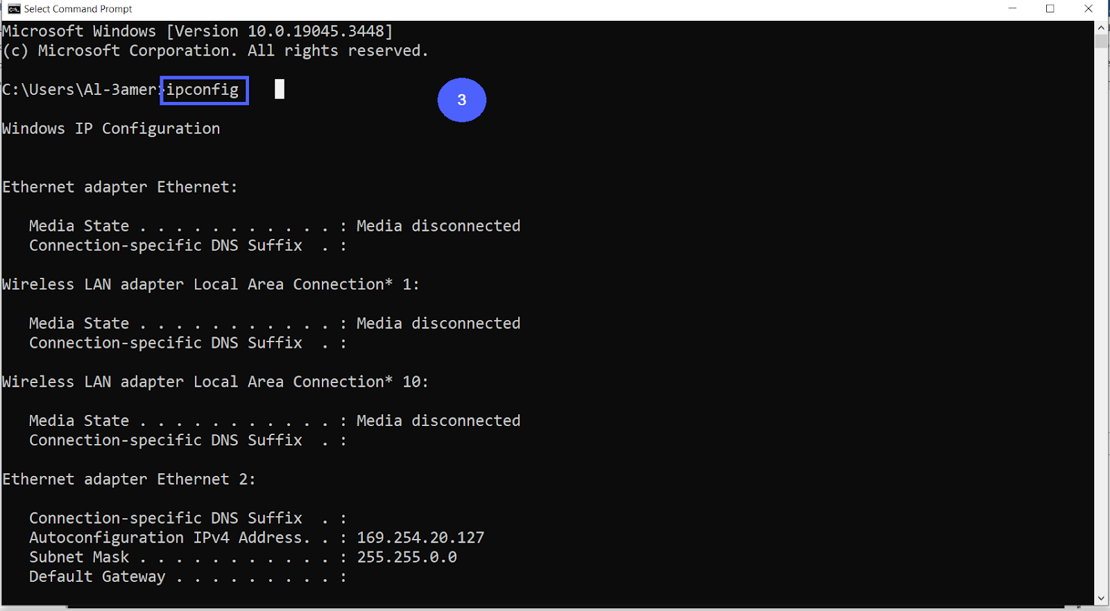 Figure 6.8 - Siemens TIA Portal PLC MySQL Google Sheets Data | Executing the ipconfig Command