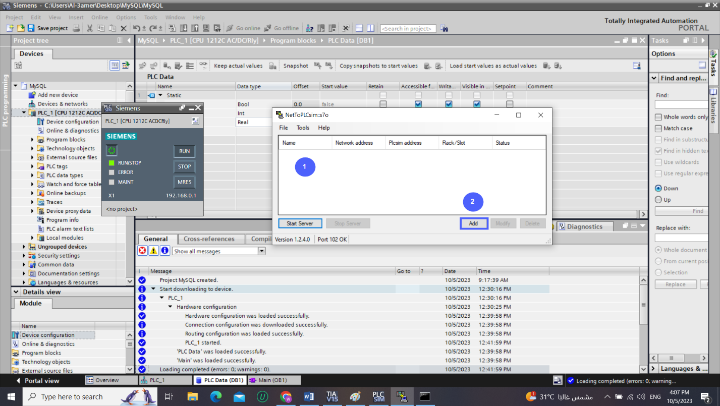 Figure 6.10 - Siemens TIA Portal PLC MySQL Google Sheets Data | Net-To-PLC-Sim