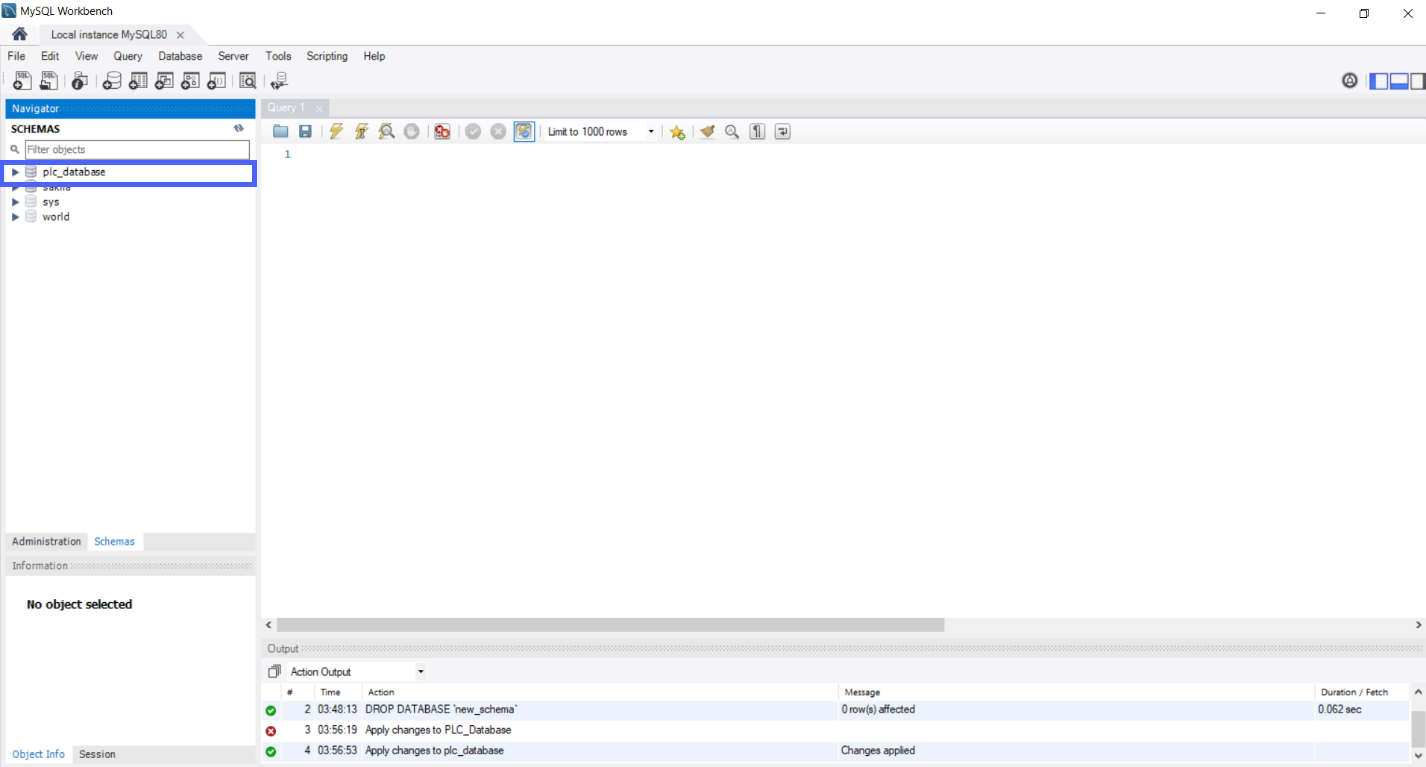 Figure 7.5 - Siemens TIA Portal PLC MySQL Google Sheets Data | MySQL Create a new Database