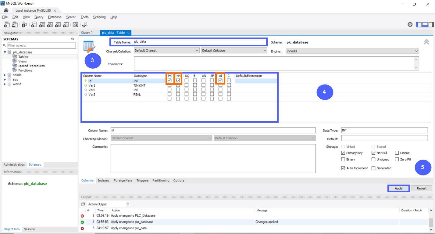 Figure 7.7 - Siemens TIA Portal PLC MySQL Google Sheets Data | MySQL Create a new Table