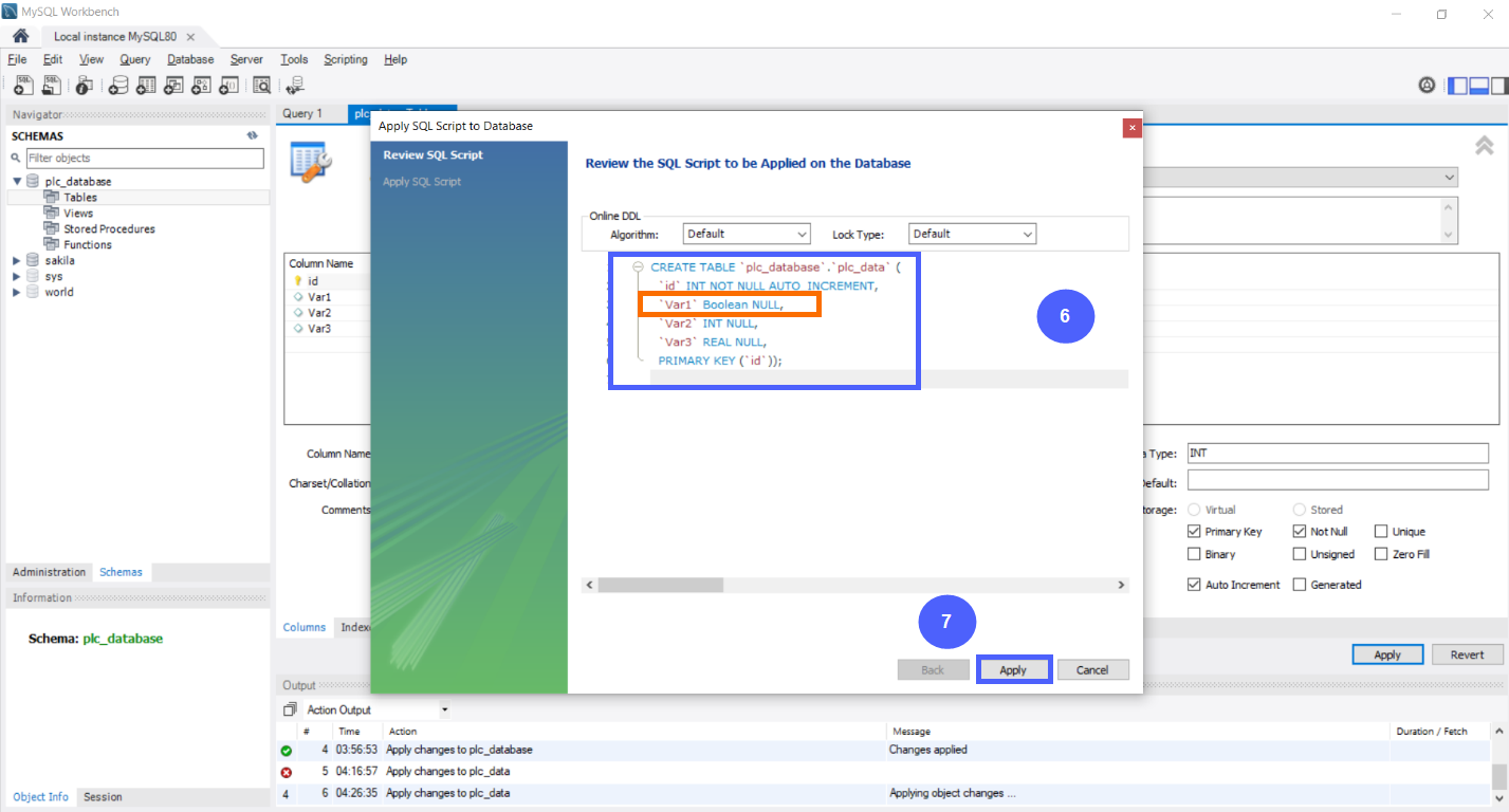 Figure 7.8 - Siemens TIA Portal PLC MySQL Google Sheets Data | MySQL Create a new Table