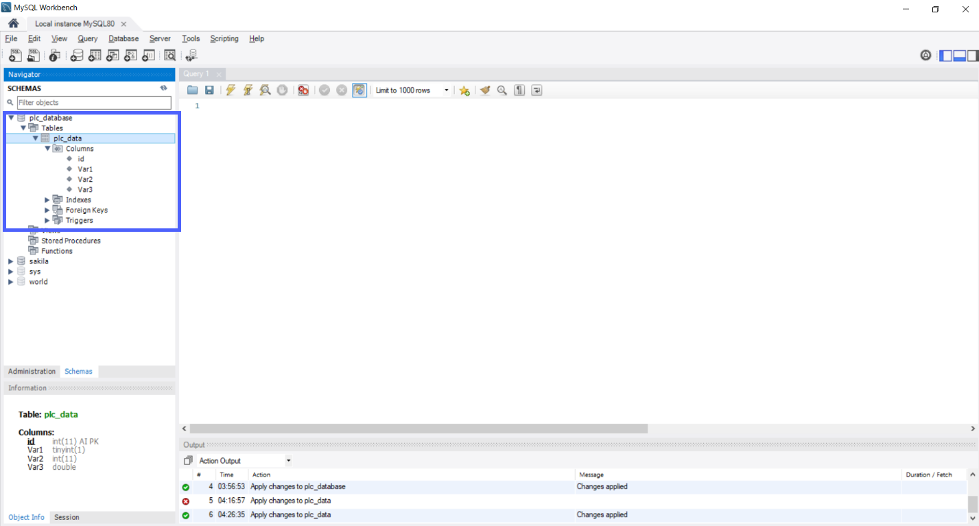 Figure 7.9 - Siemens TIA Portal PLC MySQL Google Sheets Data | MySQL Create a new Table