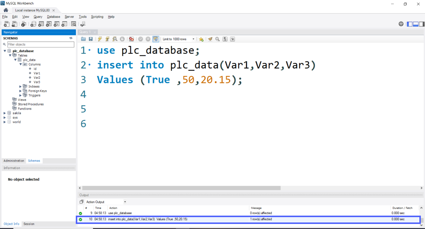 Figure 7.12 - Siemens TIA Portal PLC MySQL Google Sheets Data | MySQL insert Query after execution