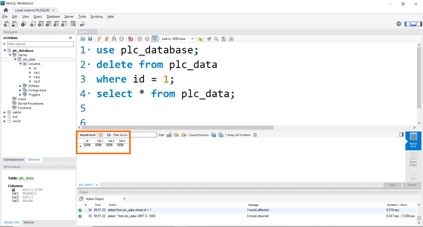 Figure 7.18 - Siemens TIA Portal PLC MySQL Google Sheets Data | MySQL Delete Query after execution