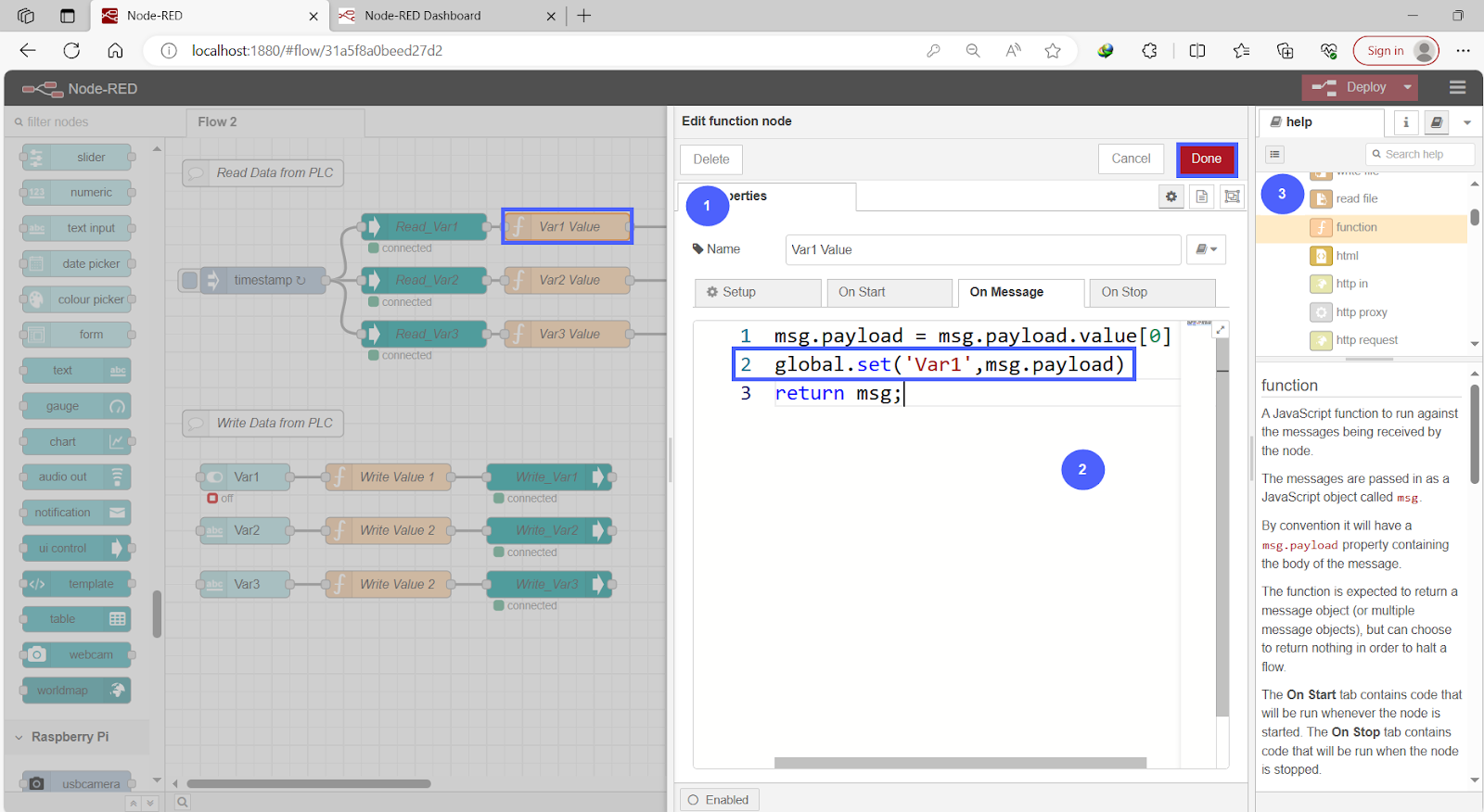 Figure 11.2 - Siemens TIA Portal PLC MySQL Google Sheets Data | Node-Red Global Variable