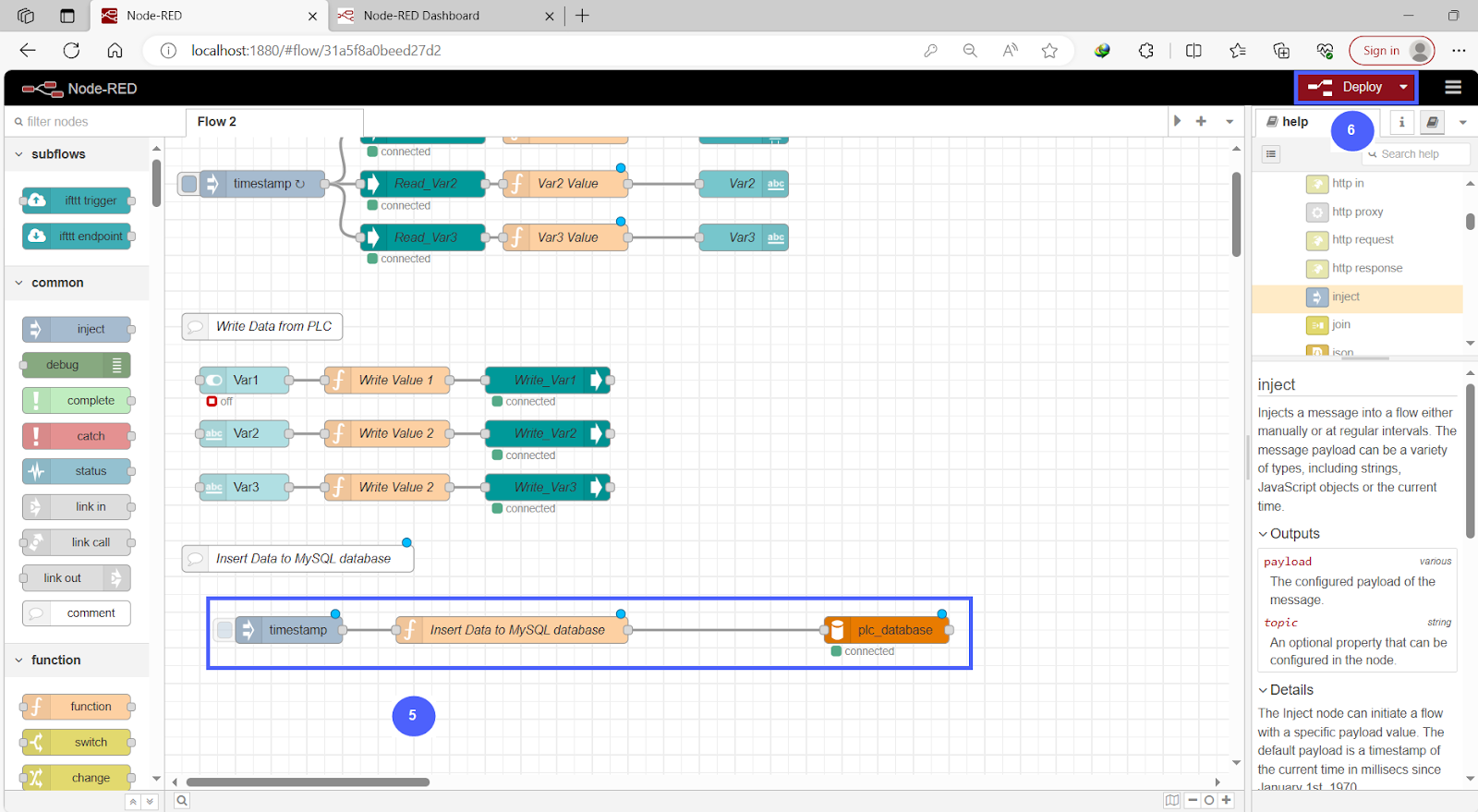 Figure 11.6 - Siemens TIA Portal PLC MySQL Google Sheets Data | Node-Red Insert Date into MySQL