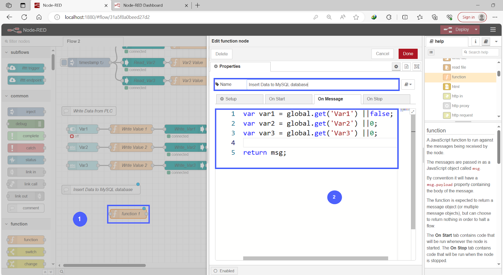 Figure 11.4 - Siemens TIA Portal PLC MySQL Google Sheets Data | Node-Red Get Global Variable