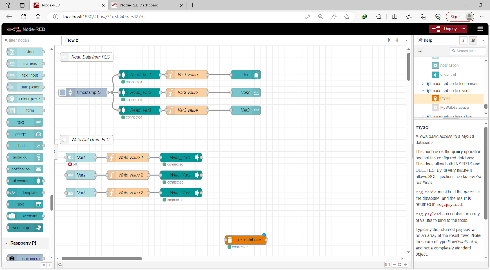 Figure 11.1 - Siemens TIA Portal PLC MySQL Google Sheets Data | Node-Red Flow