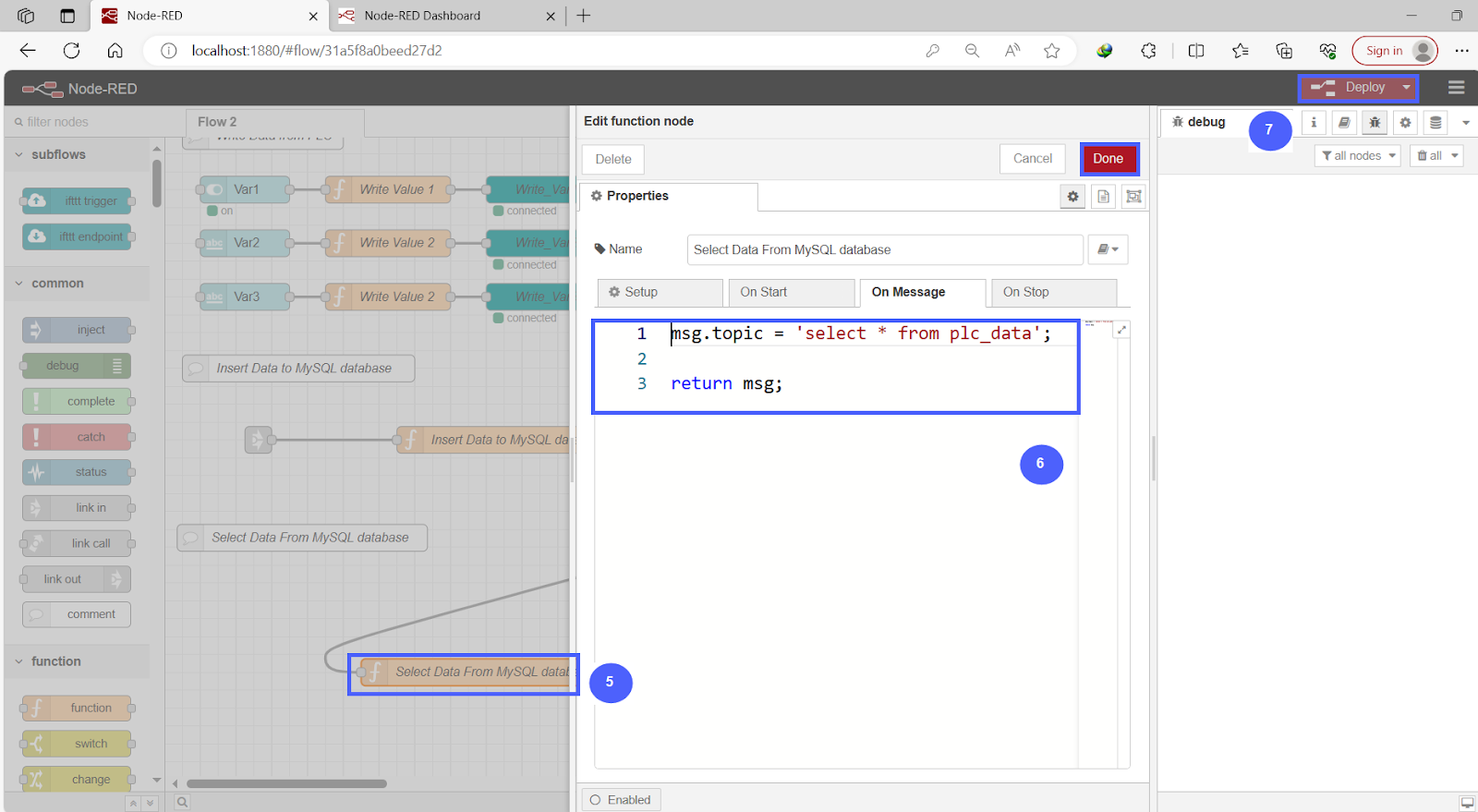 Figure 11.15 - Siemens TIA Portal PLC MySQL Google Sheets Data | Node-Red Select Query