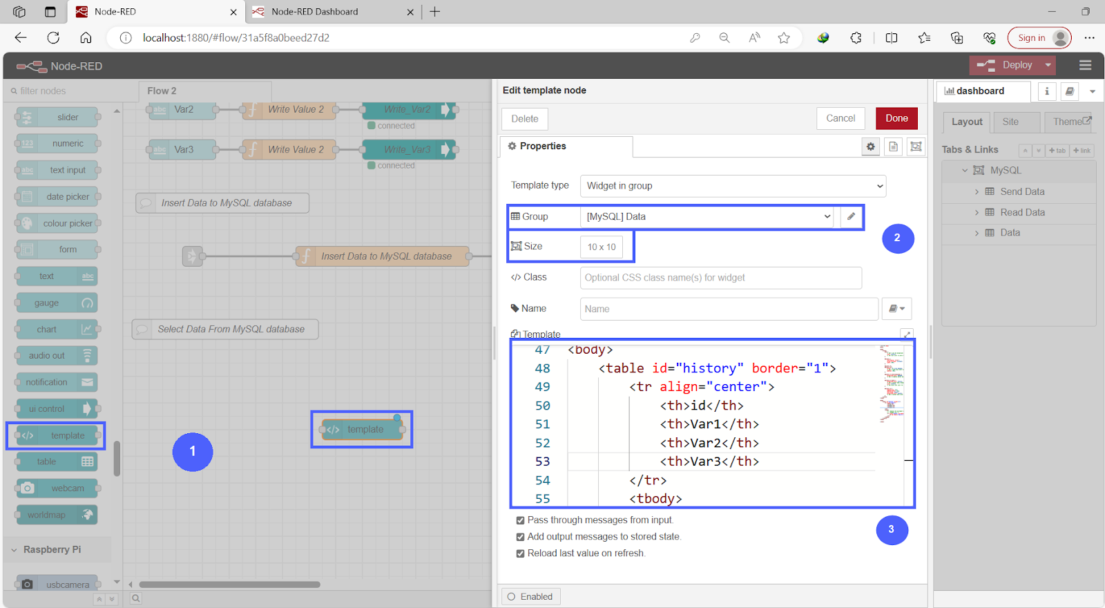 Figure 11.13 - Siemens TIA Portal PLC MySQL Google Sheets Data | Node-Red Template Node