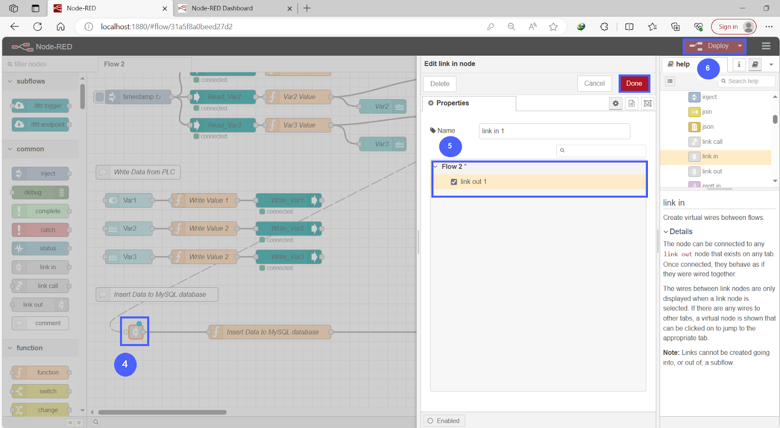 Figure 11.12 - Siemens TIA Portal PLC MySQL Google Sheets Data | Node-Red Link In Node