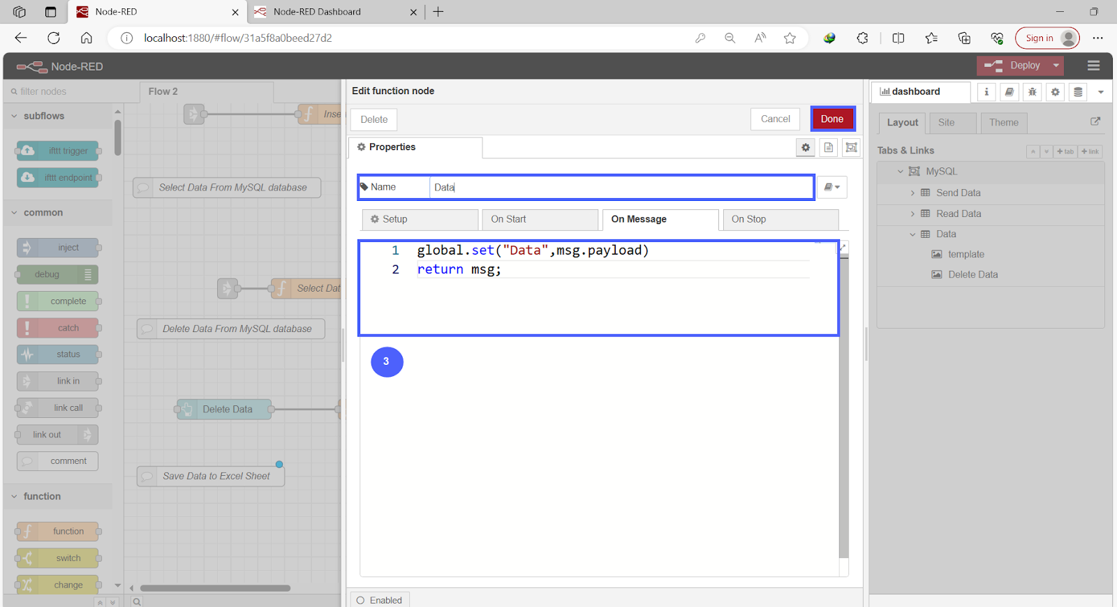 Figure 13.2 - Siemens TIA Portal PLC MySQL Excel Sheets Data | Node-Red Data Global Variable