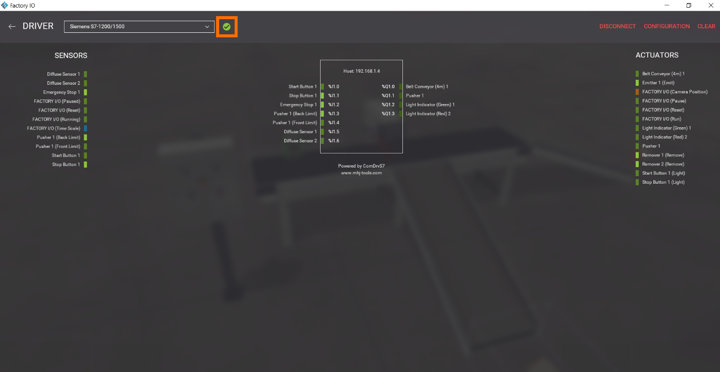 Figure 4.4 - Getting Started with Siemens S7-1200 in Factory IO | Connect with PLC