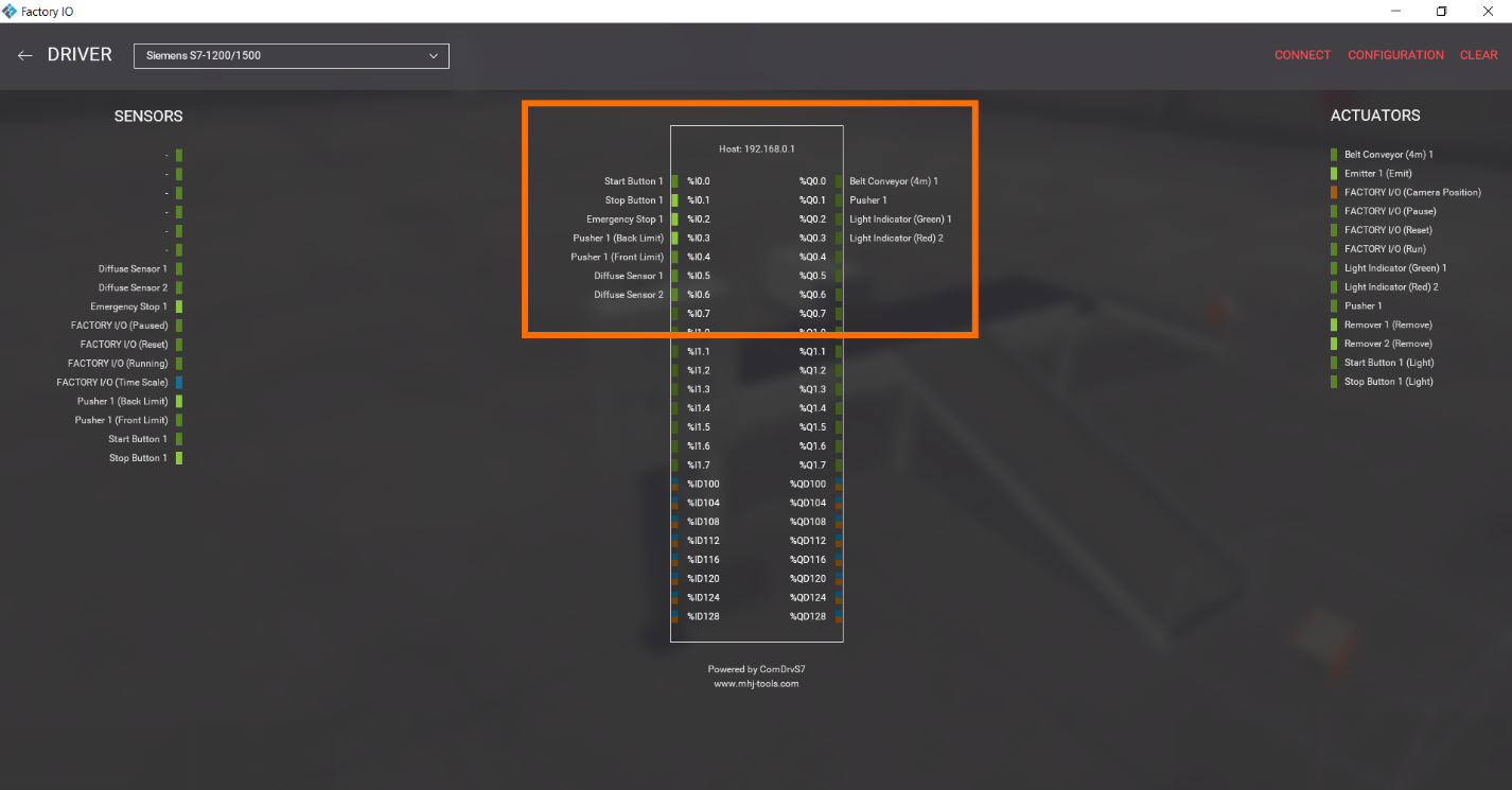 Figure 1.15 - Getting Started with Siemens S7-1200 in Factory IO | Factory IO Inputs/Outputs