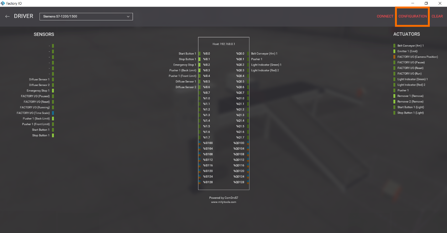 Figure 1.16 - Getting Started with Siemens S7-1200 in Factory IO | Factory IO Inputs/Outputs