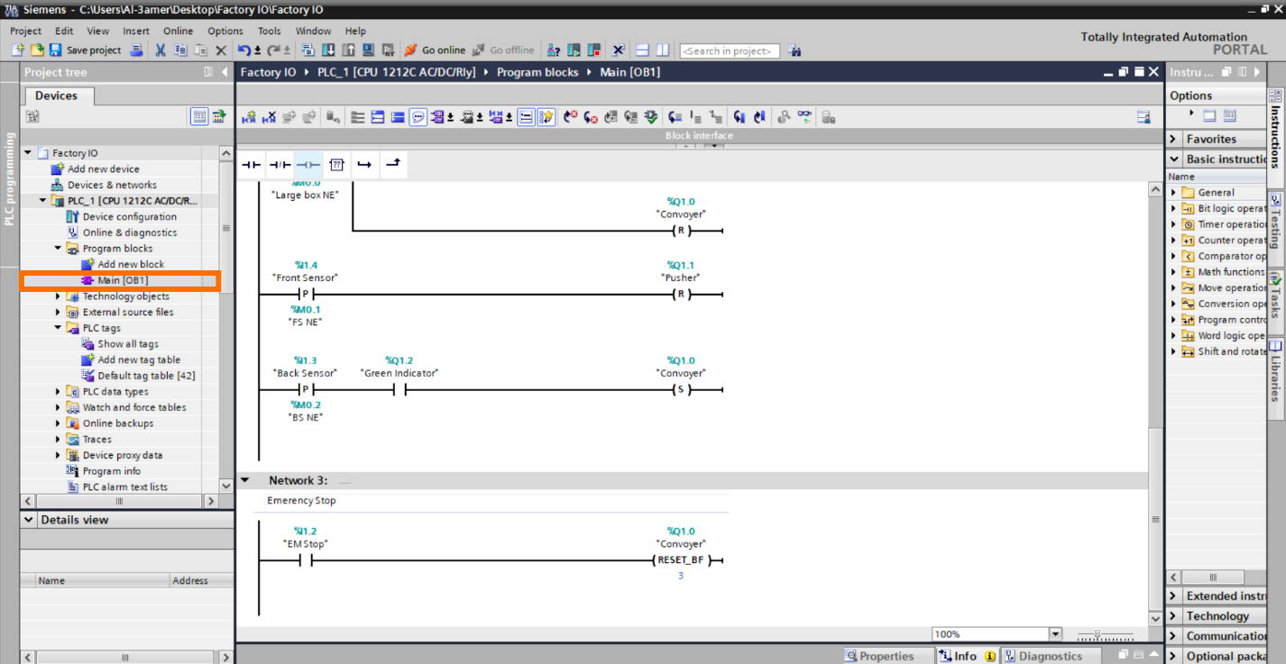 Figure 2.3 - Getting Started with Siemens S7-1200 in Factory IO | PLC program (PLC S7_1200)