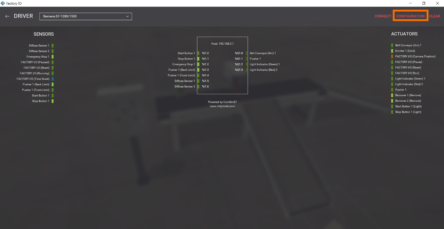 Figure 4.1 - Getting Started with Siemens S7-1200 in Factory IO | Connection settings