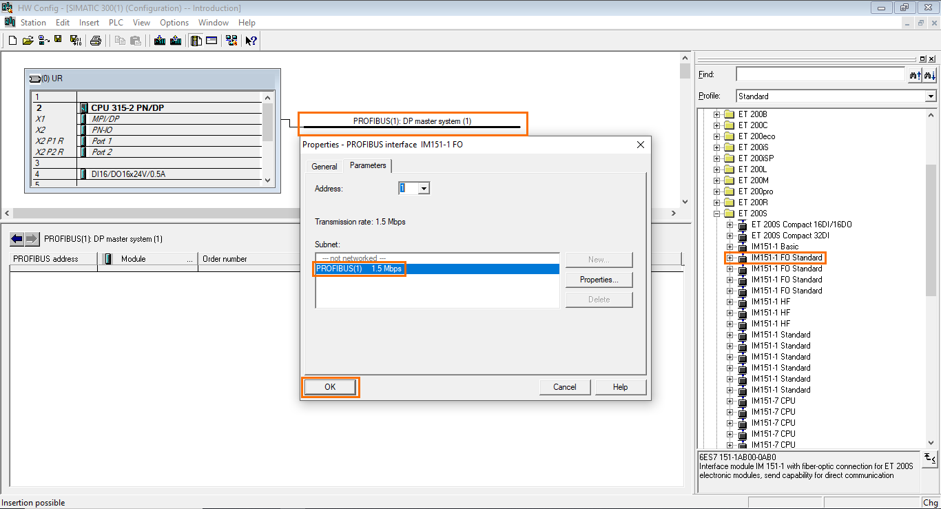 Figure 3.7 - Siemens SIMATIC Manager STEP7 PLC Programming | Selecting the network