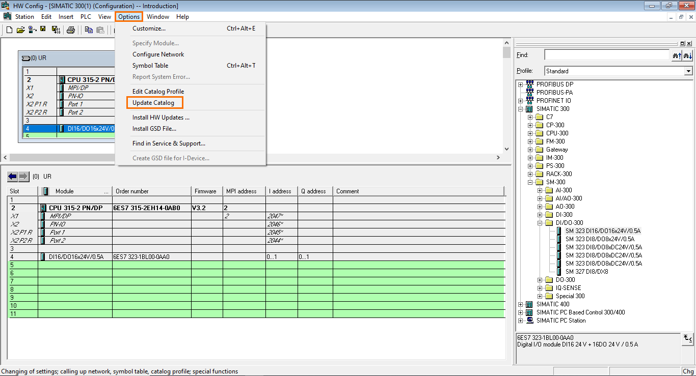 Figure 2.11 - Siemens SIMATIC Manager STEP7 PLC Programming | Updating the catalog