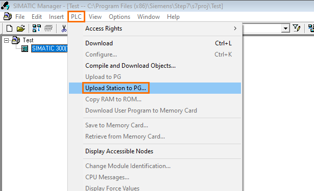 Figure 5.3 - Siemens SIMATIC Manager STEP7 PLC Programming | Uploading the program from the PLC