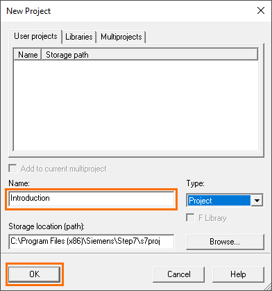 Figure 1.4 - Siemens SIMATIC Manager STEP7 PLC Programming | Giving the project a name