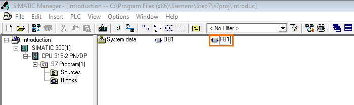 Figure 4.5 - Siemens SIMATIC Manager STEP7 PLC Programming | FB1 is created