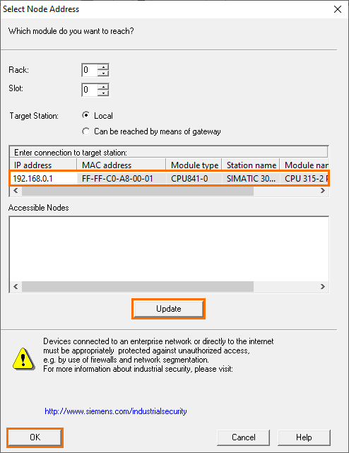 Figure 5.4 - Siemens SIMATIC Manager STEP7 PLC Programming | Selecting the upload target