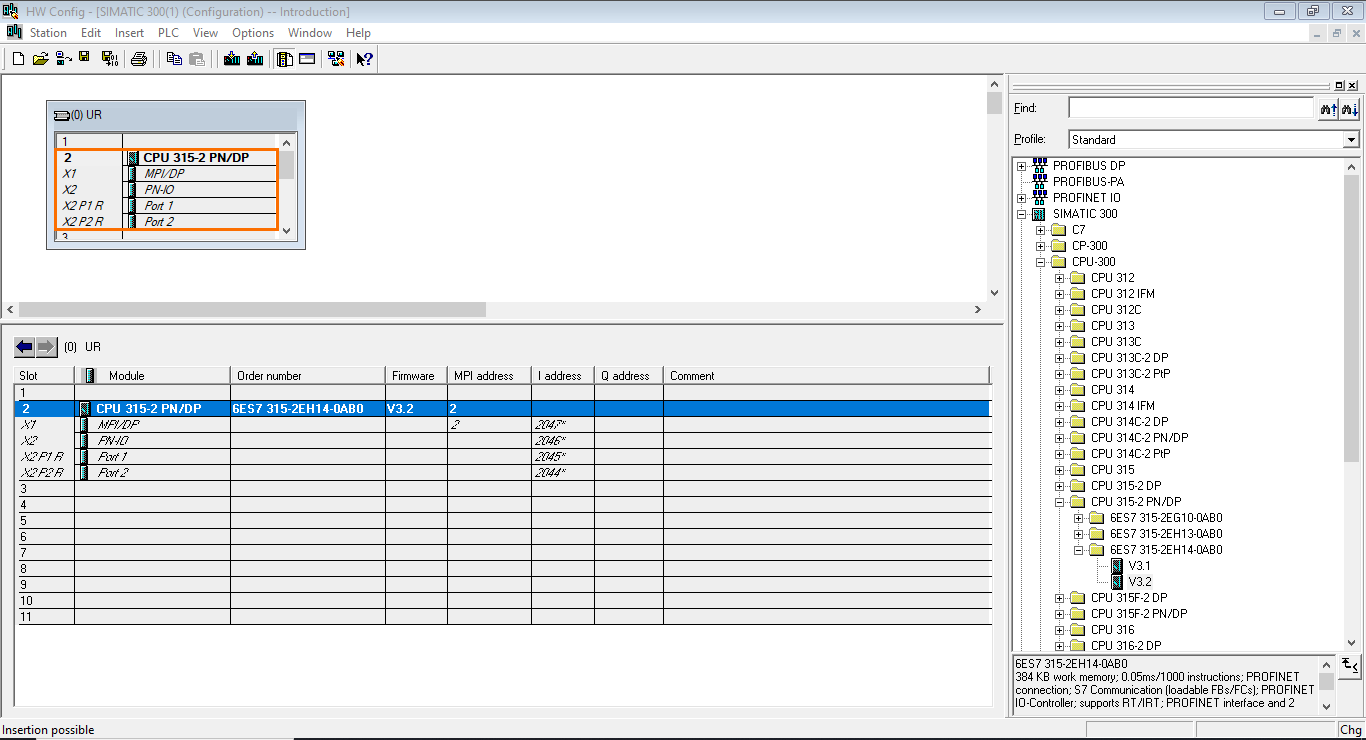 Figure 2.8 - Siemens SIMATIC Manager STEP7 PLC Programming | The CPU is added