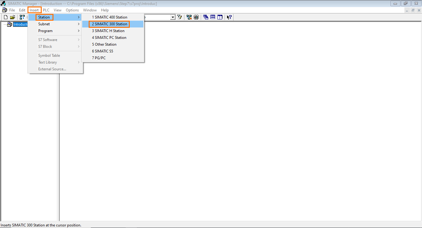 Figure 2.1 - Siemens SIMATIC Manager STEP7 PLC Programming | Adding a new 300 station