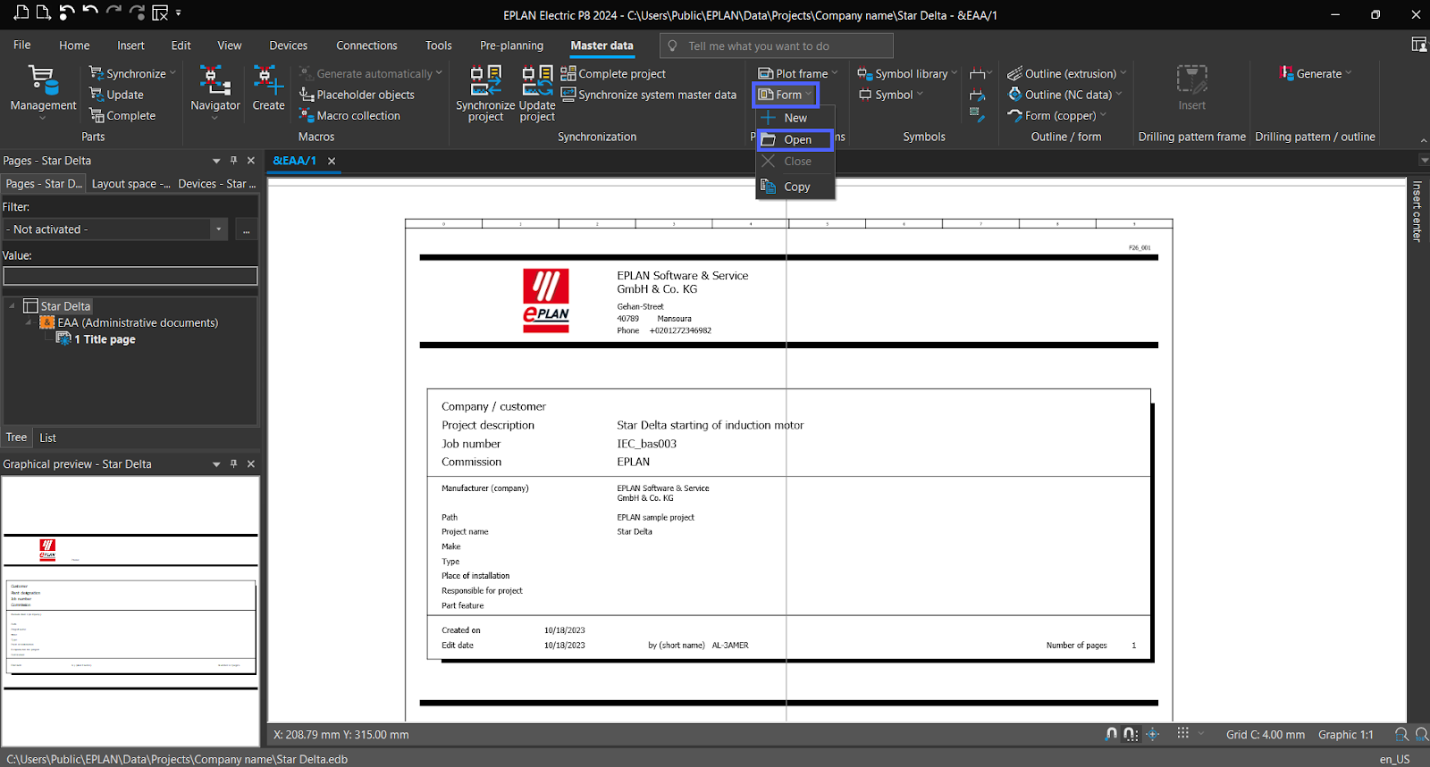 Figure 4.2 - Industrial Control Panel Schematics Using EPLAN | EPLAN Add New Title Page