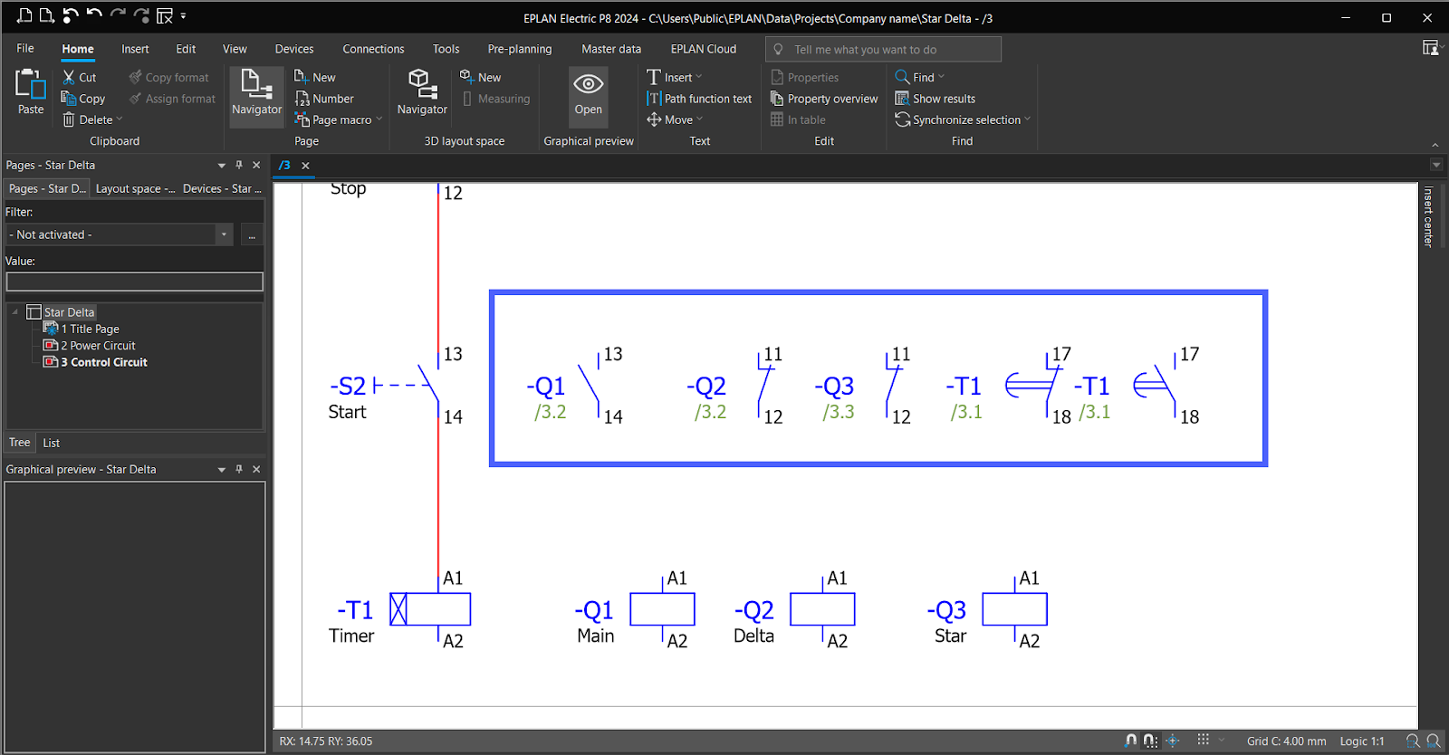 Figure 6.20 - Industrial Control Panel Schematics Using EPLAN | Control Page Normally Opened / Closed Contacts