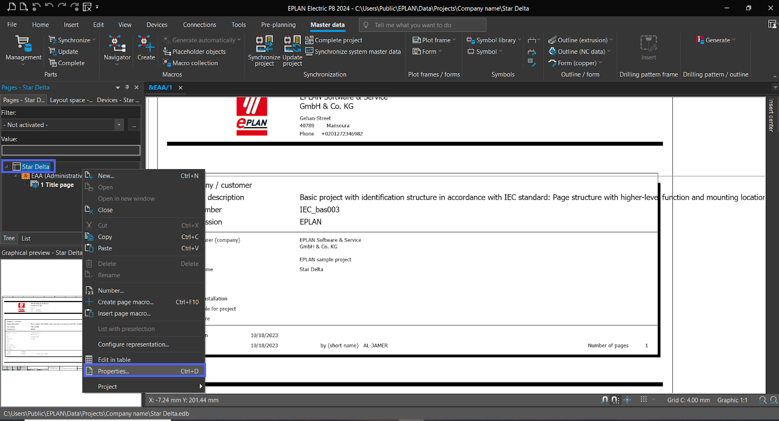 Figure 3.2 - Industrial Control Panel Schematics Using EPLAN | EPLAN Project Properties