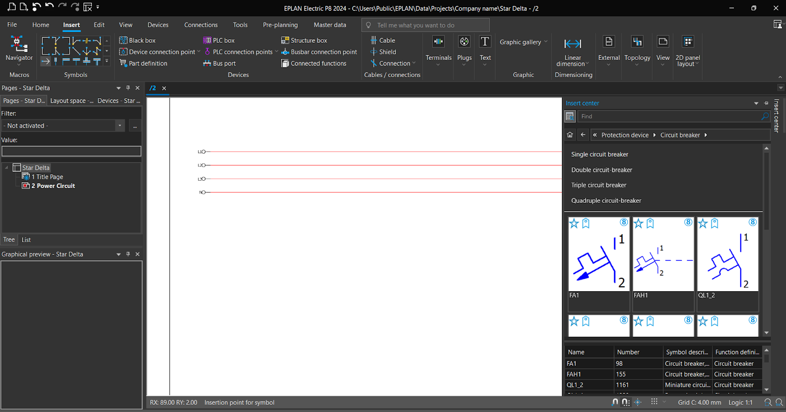 Figure 5.10 - Industrial Control Panel Schematics Using EPLAN | Circit Breaker Symbols