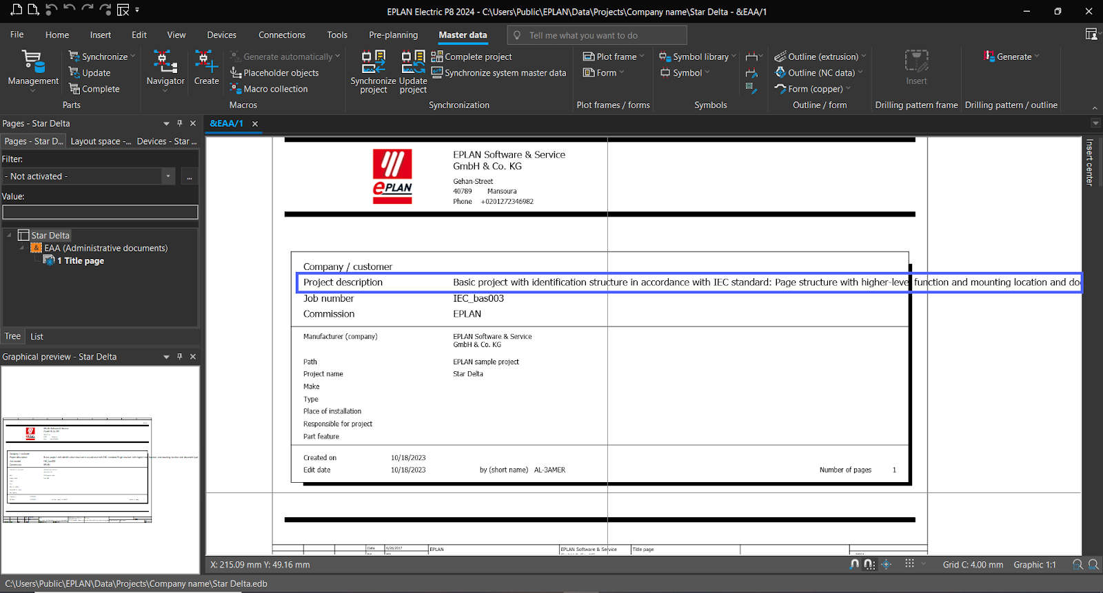 Figure 3.1 - Industrial Control Panel Schematics Using EPLAN | EPLAN Title Page