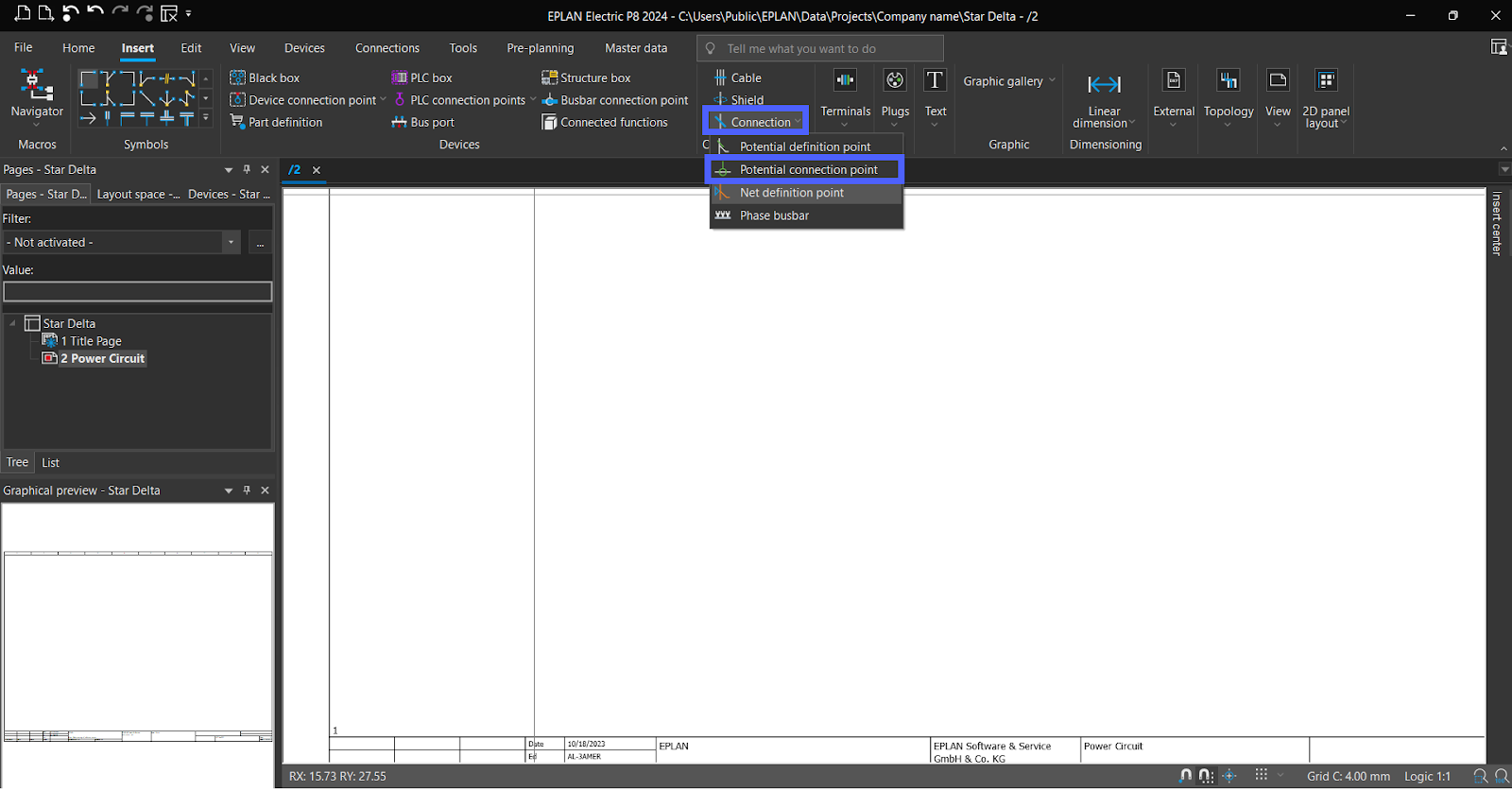 Figure 5.3 - Industrial Control Panel Schematics Using EPLAN | EPLAN - Add Lines